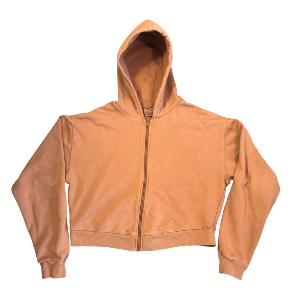 SKIMS The Zip Up Hoodie Cotton Fleece Cropped Sweatshirt Clay Pink Tan Large